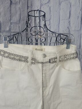 41 in. Silver Chain Belt Faux Pearls Dangle Adjustable Waist Hip Boho Belt